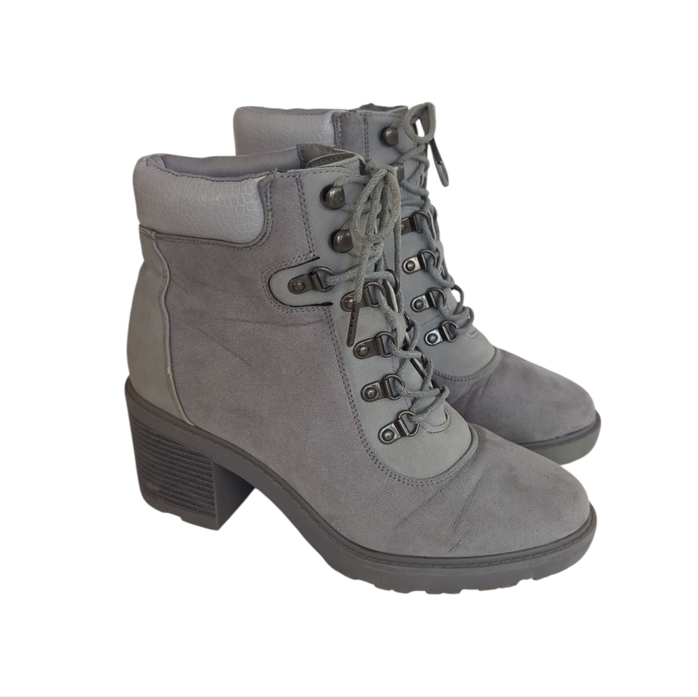 Felixa Faux Leather Lace Up Chunky Heeled Ankle Combat Boot 9 Gray Steampunk - Picture 1 of 16